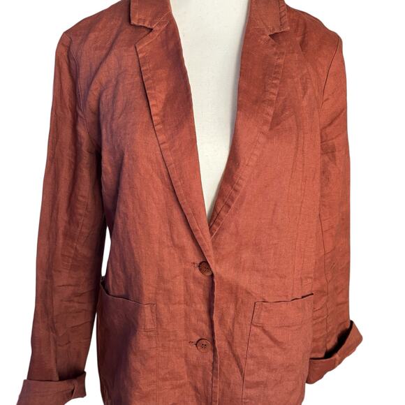 Eileen Fisher Womens Small  100% Linen Blazer Jacket Rust Brown Button - Picture 2 of 7